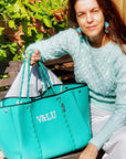 Vanylu Classic. Bolso de neopreno de cuerdas verde agua