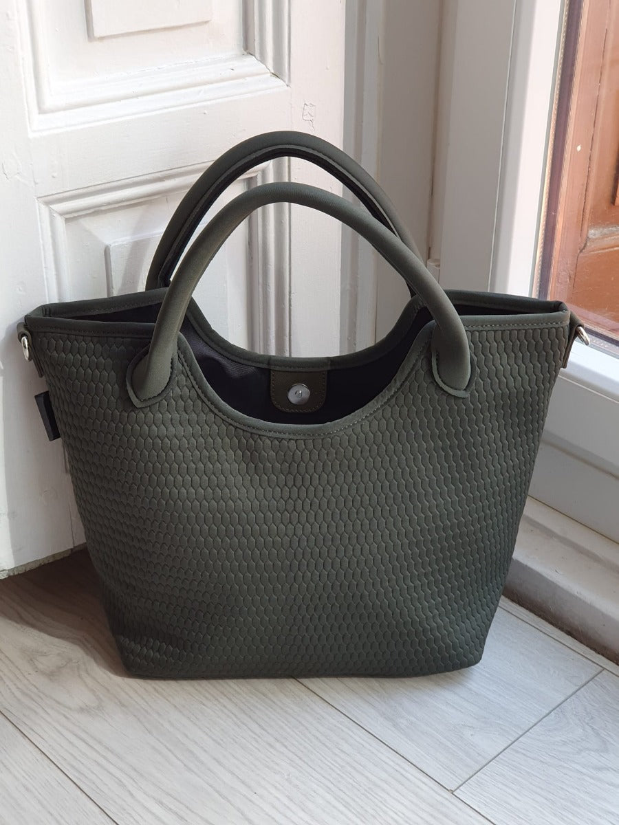 Bolso shopper en neopreno con relieve verde VANYLU